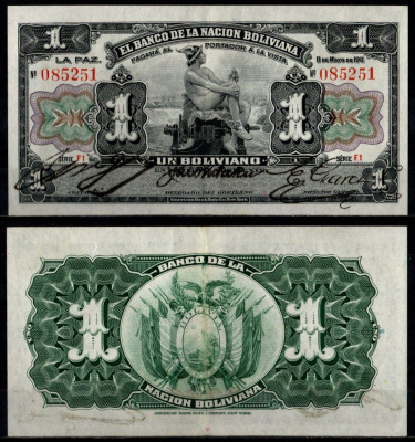 Боливия 1 боливиано 1911 Pick 102 b бумага 6280-17-3-1
