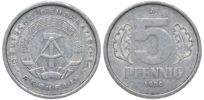 ГДР 5 ПФЕННИГОВ 1980 A KM 9.2 алюминий 62-425