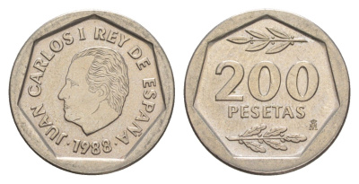 Испания 200 песет 1988 M, Хуан Карлос I (1975-2014) KM 829 медно-никель 4616-823
