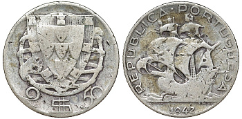 Португалия 2,5 эскудо 1942 парусник KM 580 серебро 51-3922