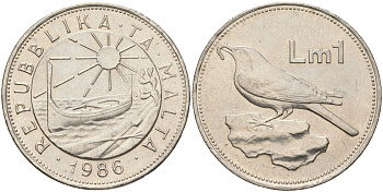 Мальта 1 лира 1986 KM 82 никель aUNC 4367-1031