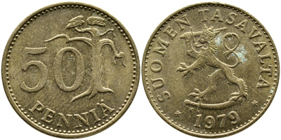 ФИНЛЯНДИЯ 50 ПЕННИ 1979 К KM 48 алюминиевая бронза 4382-1056