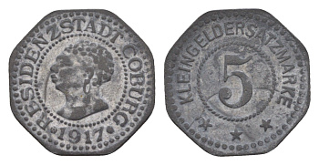 Кобург 5 пфеннигов 1917 Funck 81.1, Men05 4577.1, Men18 5784.1 цинк 4639-139