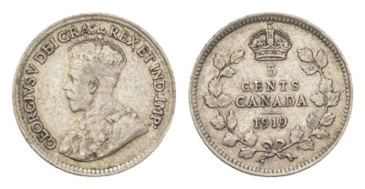 Канада 5 центов 1919 Георг V (1910-1936) KM 22 серебро 4623-852