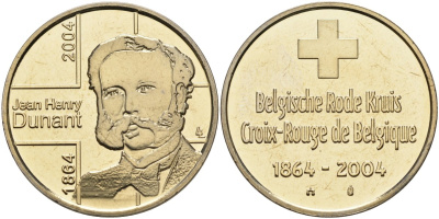 Бельгия жетон 2004 140 лет Бельгийскому обществу "Красный крест", диаметр 30 мм. медно-никель UNC 88-1014