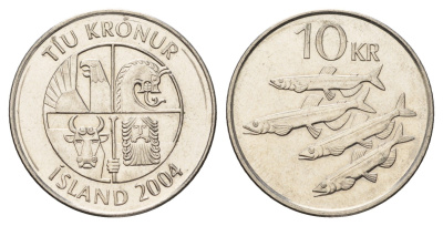 Исландия 10 крон 2004 рыбы KM 29.1a сталь плакированная никелем UNC 4691-246
