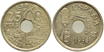 Испания 25 песет 1998 Сеута (Ceuta), Хуан Карлос I (1975-2014) KM 990 медь цинк никель 4397-556