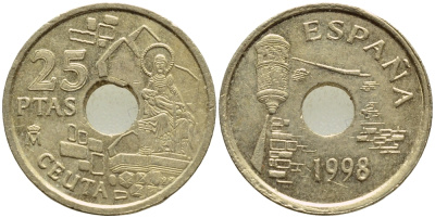 Испания 25 песет 1998 Сеута (Ceuta), Хуан Карлос I (1975-2014) KM 990 медь цинк никель 4397-556