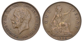 Великобритания 1 пенни 1936 Георг V (1910-1936) KM 838, Spink 4055 бронза 4661-744