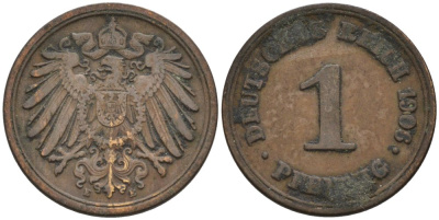 Германия 1 пфенниг 1906 E KM 10, J. 10 медь 4567-1236