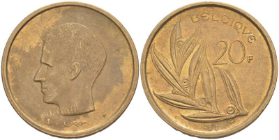 Бельгия 20 франков 1981 Belgique, Бодуэн I (1951-1993) KM 159 никель бронза 4546-246