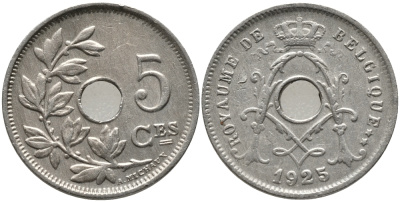 Бельгия 5 сантимов 1925 Belgique, Альберт I (1909-1934) KM 66 медно-никель 75-1635
