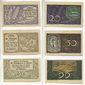 Австрия набор из 3 банкнот 1920 нотгельд, 20, 50, 99 геллеров, ST.GEORGEN an der GUFEN   бумага  aUNC  7555-3-4-1