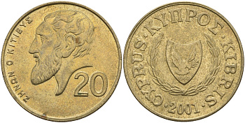 Кипр 20 центов 2001 KM 62.2 никель латунь 4140-846