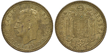 Испания 1 песета 1975 (80) Хуан Карлос I (1975-2014) KM 806 алюминиевая бронза 4128-1057