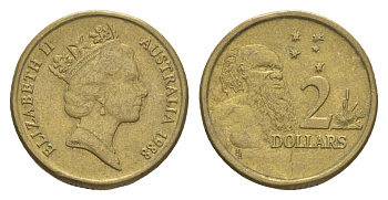 Австралия 2 доллара 1988 абориген, Елизавета II (1952-2022) KM 101 алюминиевая бронза 4652-227