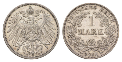 Германия 1 марка 1910 E, Вильгельм II (1888-1918) KM 14, J. 17 серебро 4626-217