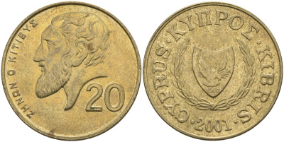Кипр 20 центов 2001 KM 62.2 никель латунь 4140-846