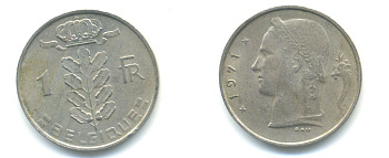 БЕЛЬГИЯ 1 ФРАНК 1971 BELGIQUE KM 142.1 медно-никель 86-1334