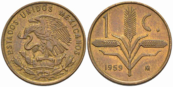 МЕКСИКА 1 СЕНТАВО 1959 KM 417 латунь 105-721