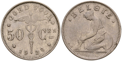 Бельгия 50 сантимов 1928 Король Альберт I (1910 - 1934) KM 88 никель 39-833