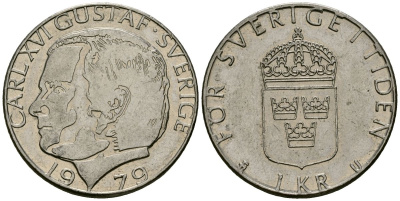 Швеция 1 крона 1979 U, Карл XVI Густав (1973- ) KM 852 медь плакированная медно-никелем 4167-851