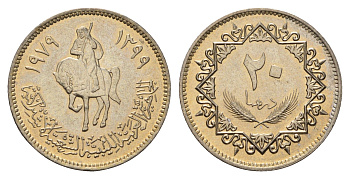 Ливия 20 дирхамов 1979 год-тип KM 21 сталь плакированная никелем UNC M72-13