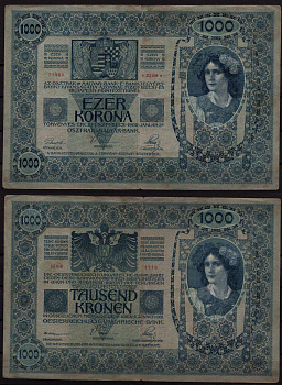 Австрия 1000 крон 1902 Женщина, австрийское знаме, с печатью Pick 8 бумага 7547-91-2-2