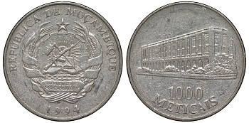 Мозамбик 1000 метикалей 1994 KM 122 никелированная сталь 4162-732