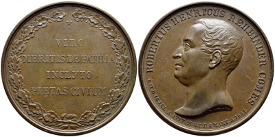 Россия медаль 1841 на смерть графа Роберта Генриховича Ребиндера, 50,45 мм., 68,87 гр Дьяков 564.1 R1 бронза 02-013-21-3