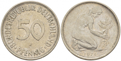 ФРГ 50 пфеннигов 1974 J KM 109.2 медно-никель 4609-118