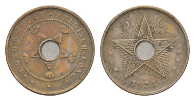 Бельгийское Конго 5 сантимов 1921 KM 17 медно-никель 4655-431