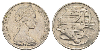 Австралия 20 центов 1977 Елизавета II (1952-2022), утконос KM 66 медно-никель 4525-446