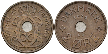 Дания 2 эре 1936 Кристиан X (1912-1947) KM 827 бронза 4147-516