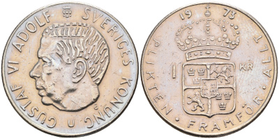 Швеция 1 крона 1973 U, Густав VI Адольф (1950-1973) КМ 826a медь плакированная медно-никелем 4177-151