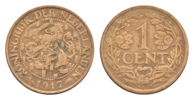 Нидерланды 1 цент 1917 Вильгельмина (1890-1948) KM 152 бронза 75-515