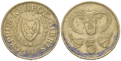 Кипр 5 центов 1993 KM 55.3 никель латунь 4621-367