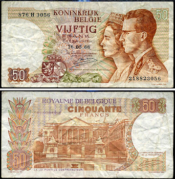 Бельгия 50 франков 1966 Король Боуэн и королева Фабиола, Kestens Pick 139 (3) бумага 7221-22-1-1