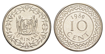 Суринам 10 центов 1989 KM 13a медно-никель UNC 4625-333