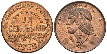 Панама 1 сентесимо 1968  KM 22 бронза  aUNC  4609-829