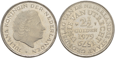 Нидерланды 2 1/2 гульдена 1979 400 лет Утрехтскому союзу, Юлиана (1949-1980) KM 197 никель 82-1234