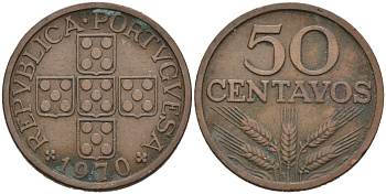 Португалия 50 сентаво 1970 KM 596 бронза 4566-347