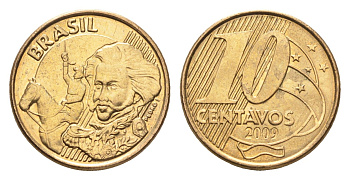 Бразилия 10 сентаво 2009 KM 649 сталь плакированная латунью UNC 4664-528