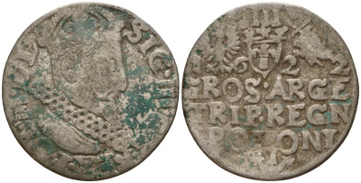 Польша, Эльбинг трояк (3 гроша) 1622 Сигизмунд III Ваза (1587-1632), Монетный двор Краков, герб "Сас" - управляющий монетного двора Миколай Данилович в 1616-1624 Iger K.22.1.a, KM 31 серебро 4160-262