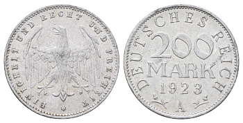 Германия 200 марок 1923 A KM 35, J. 304 алюминий 4700-1022