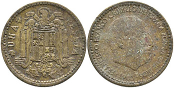Испания 1 песета 1963 (64) Франсиско Франко (1939-1975) KM 775 алюминиевая бронза 110-1155
