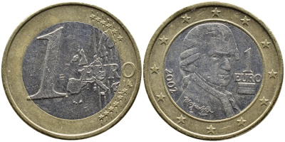 Австрия 1 евро 2002 Вольфганг Амадей Моцарт KM 3088 биметалл 4391-252