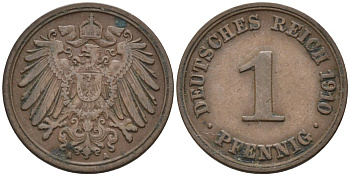 Германия 1 пфенниг 1910 A KM 10, J. 10 медь 4576-125