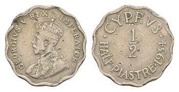 Кипр 1/2 пиастра 1934 Георг V (1910-1936), год-тип KM 20 медно-никель 4649-1129