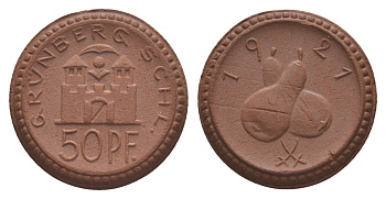 Грюнберг 50 пфеннигов 1921 Men05 9888.2, Men18 12320.2 фарфор 1094-7-35